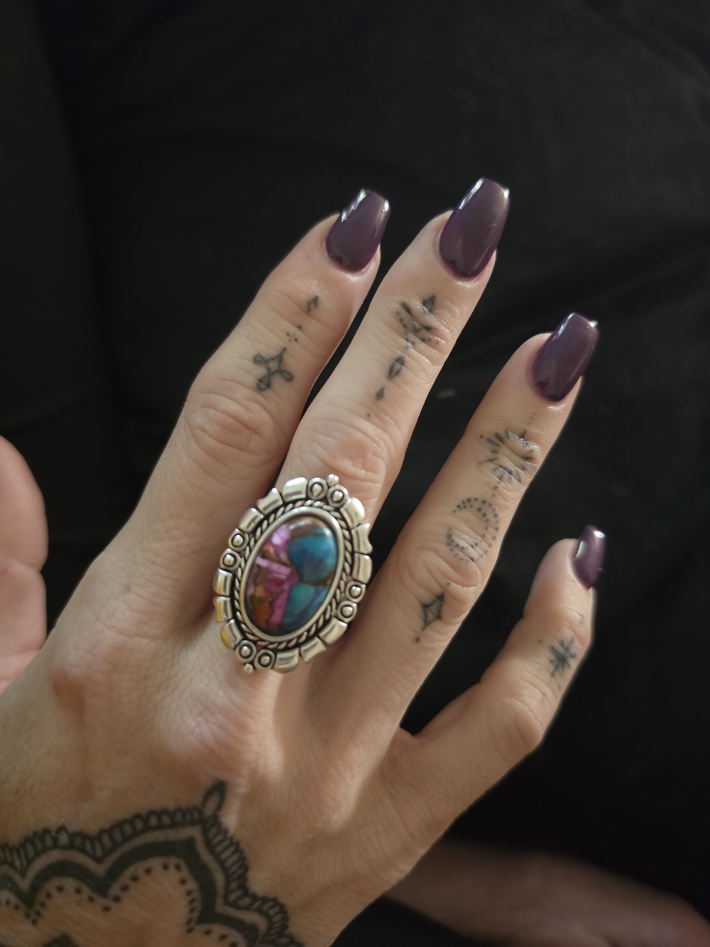 Sterling Silver Multicolor Stone Oval Statement Ring - Offers Welcome!